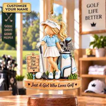 Custom Name Golf Girl Acrylic Ornament, Christmas Keepsake, Christmas Tree Decor