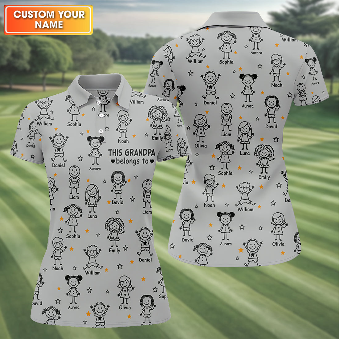 This Grandpa Dad Belongs To Kids Pet Grey Golf Shirt, Ladies Golf Tops, Women Golf Top, Golfing Apparel