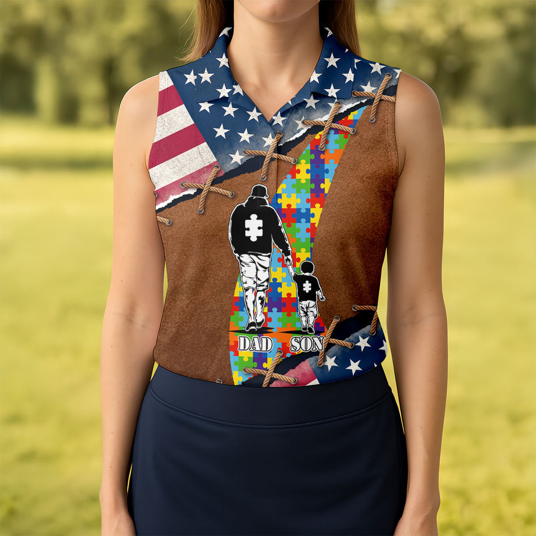 You'll Never Walk Alone Autism Awareness Patriotic Golf Shirt, Golf Shirt For Women, Ladies Golf Shirts