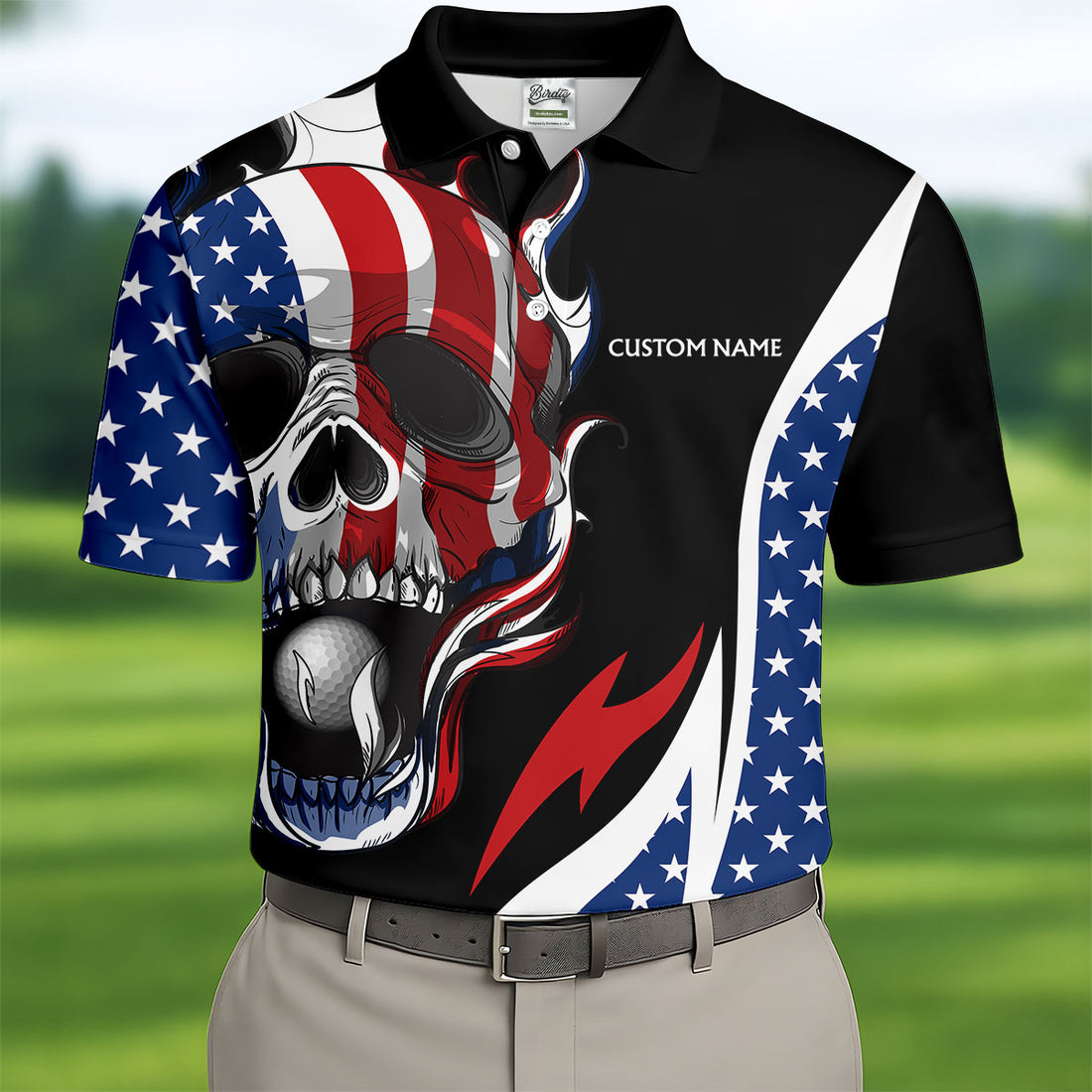 I Was One Under Today Cool Skull US Flag Golf Shirt, 4th Of July Patriotic Golf Shirts For Men