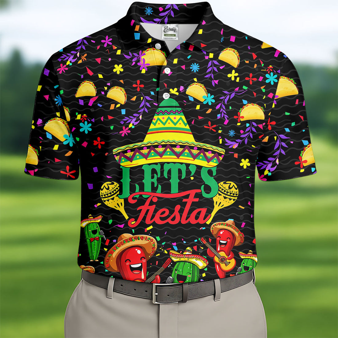 Let's Fiesta Party Golf Tops For Men, Cinco De Mayo Celebration Golf Shirts For Men