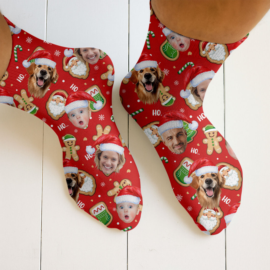 Custom Face Ho... Gingerbread Pattern Red Golf Socks, Christmas Golf Socks, Golf Gift Idea