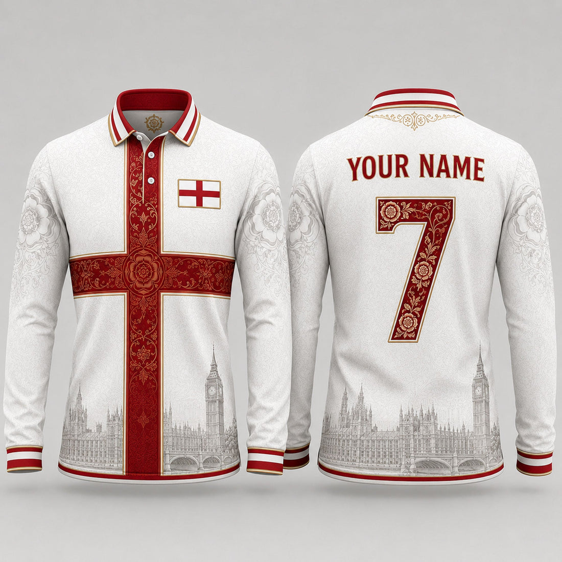 St. George's Cross Fooball Shirt, England Football Flag V-Neck For Men Football Lover, Father's Day Presents