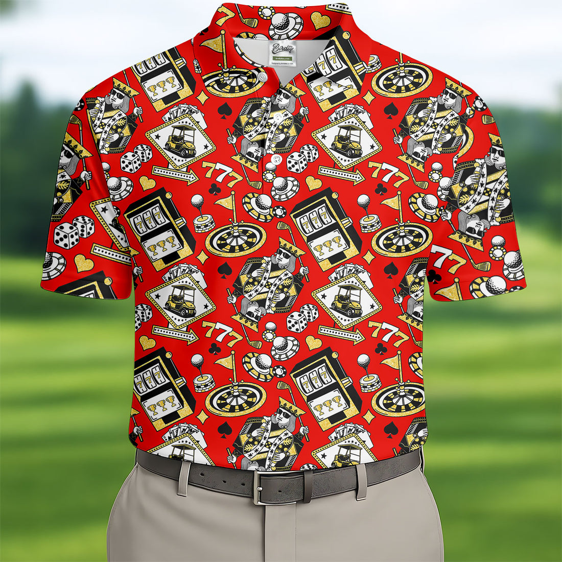 Casino Golf Pattern Red Hawaiian Golf Polo Shirt, Mens Golf Polo, Polo Shirts For Men
