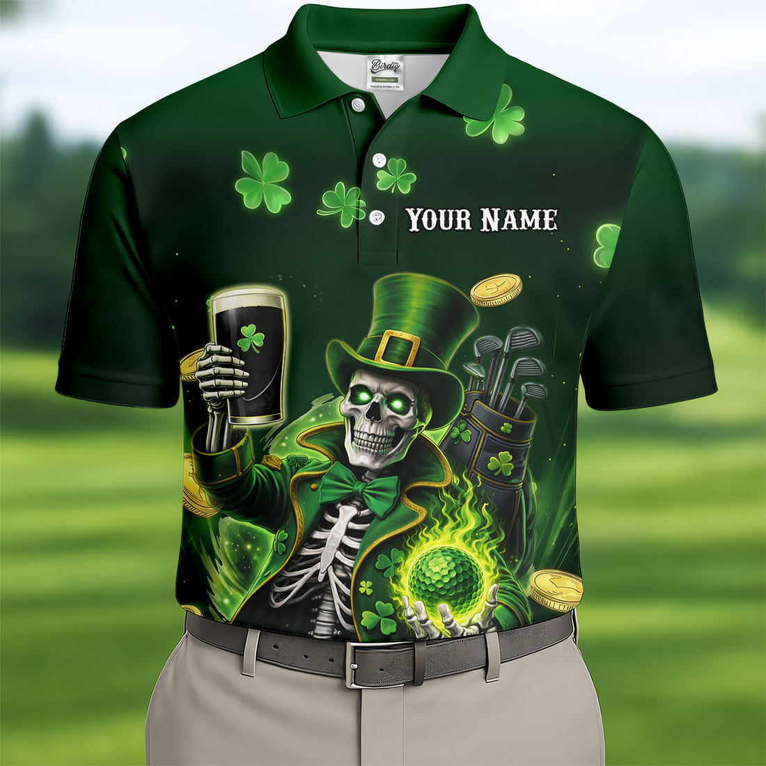 Irish Skull Leprechaun Hat Dark Beer Green St Patrick's Day Polo Shirts For Men, Golf Shirts For Men