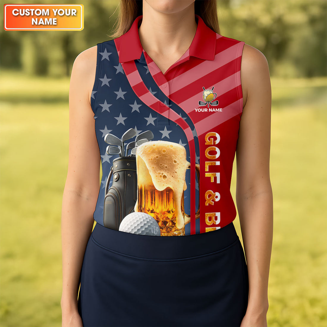 Funny Golf And Beer Patriotic 250th Golf Shirt For Women, 4th Of July Golf Shirt, Ladies Golf Shirts