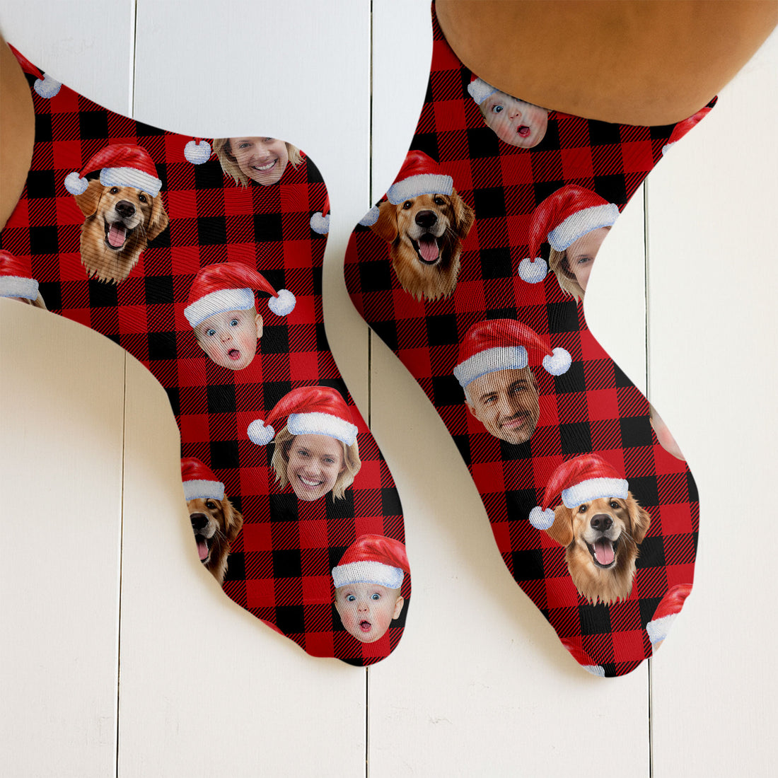 Custom Face Black And Red Checkered Golf Socks, Christmas Golf Gift, Custom Golf Accessories