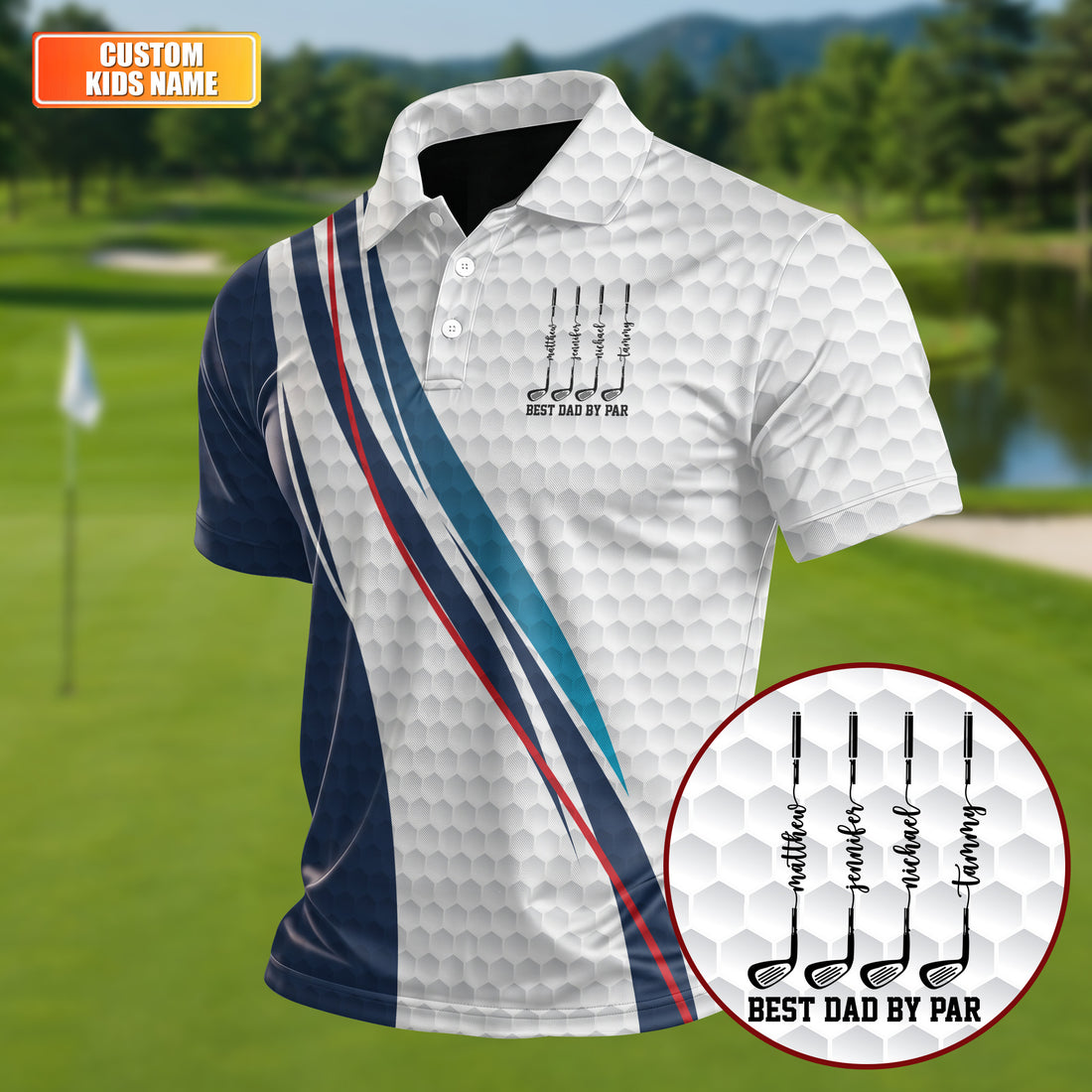 Best Dad By Par Golf Ball Pattern Wavy Stripes Father's Day Golf Shirt, Golf Gift For Dad