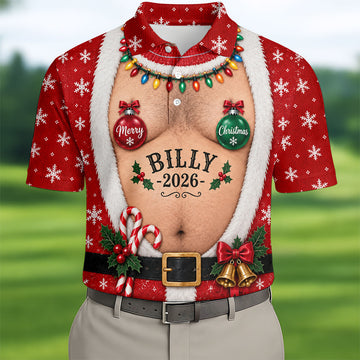 Funny Merry Christmas Custom Name Polo Shirt, Hawaiian Golf Shirt, Mens Golf Apparel