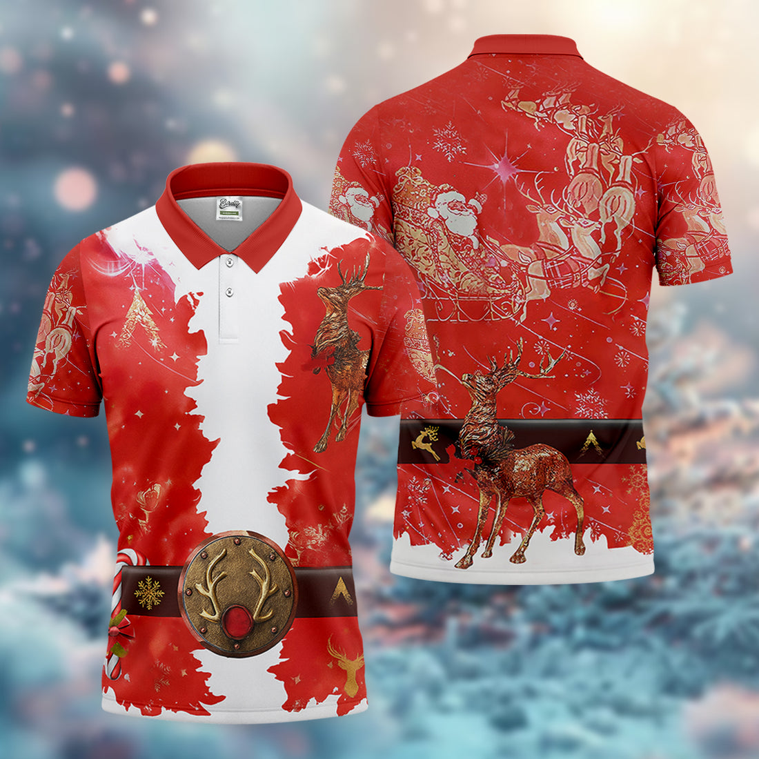 Santa Claus Christmas Print Fun Golf Shirts For Men, Christmas Golf Shirt, Polo Shirts For Men, Golfing Apparel