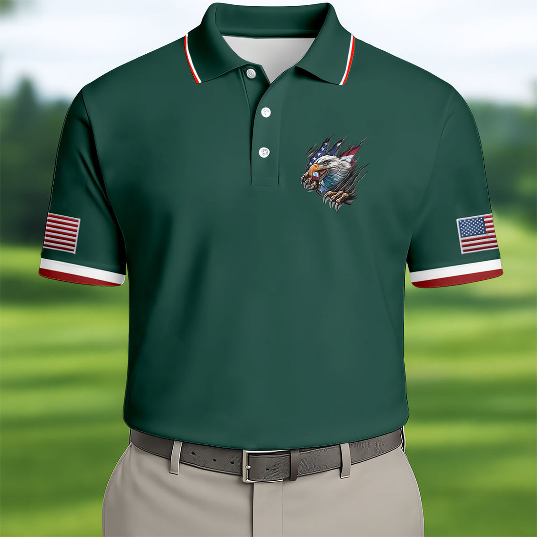 Bald Eagle Men's 250 Years USA Patriotic Golf Shirt, 4th of July Golf Shirt