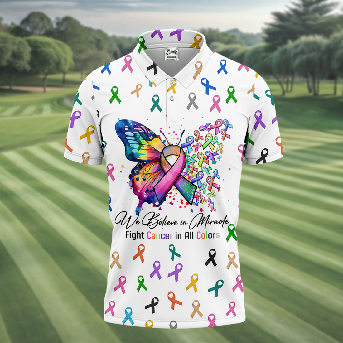 Fight Cancer In All Color Men's Polo Shirt, Cancer Awareness Shirt, Cancer Fighter Shirt, Golf Gift For Men