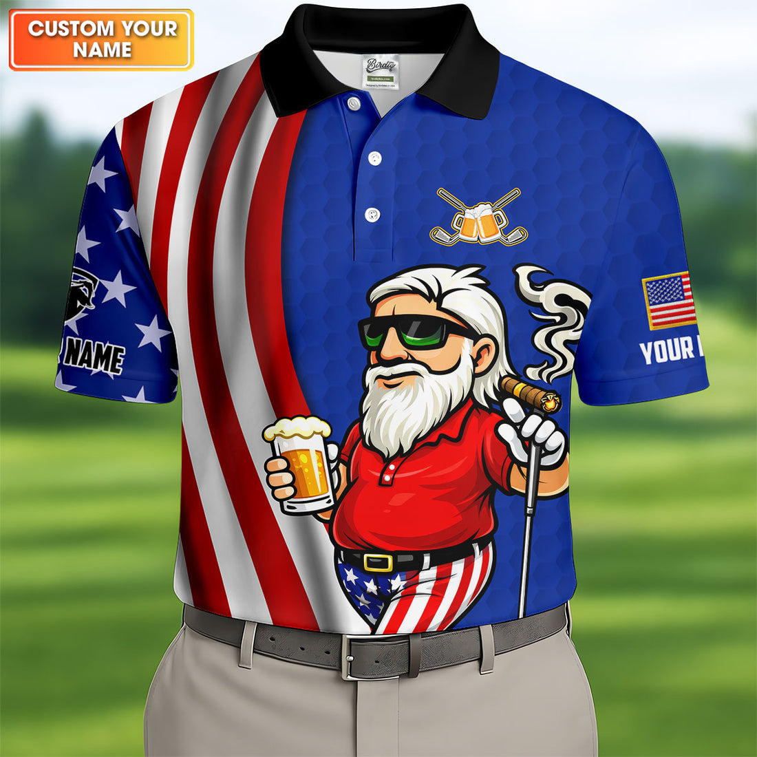Happiness Is An Old Man With A Beer Funny 4th Of July Navy Golf Shirt, 250th Anniversary Golf Shirts For Men