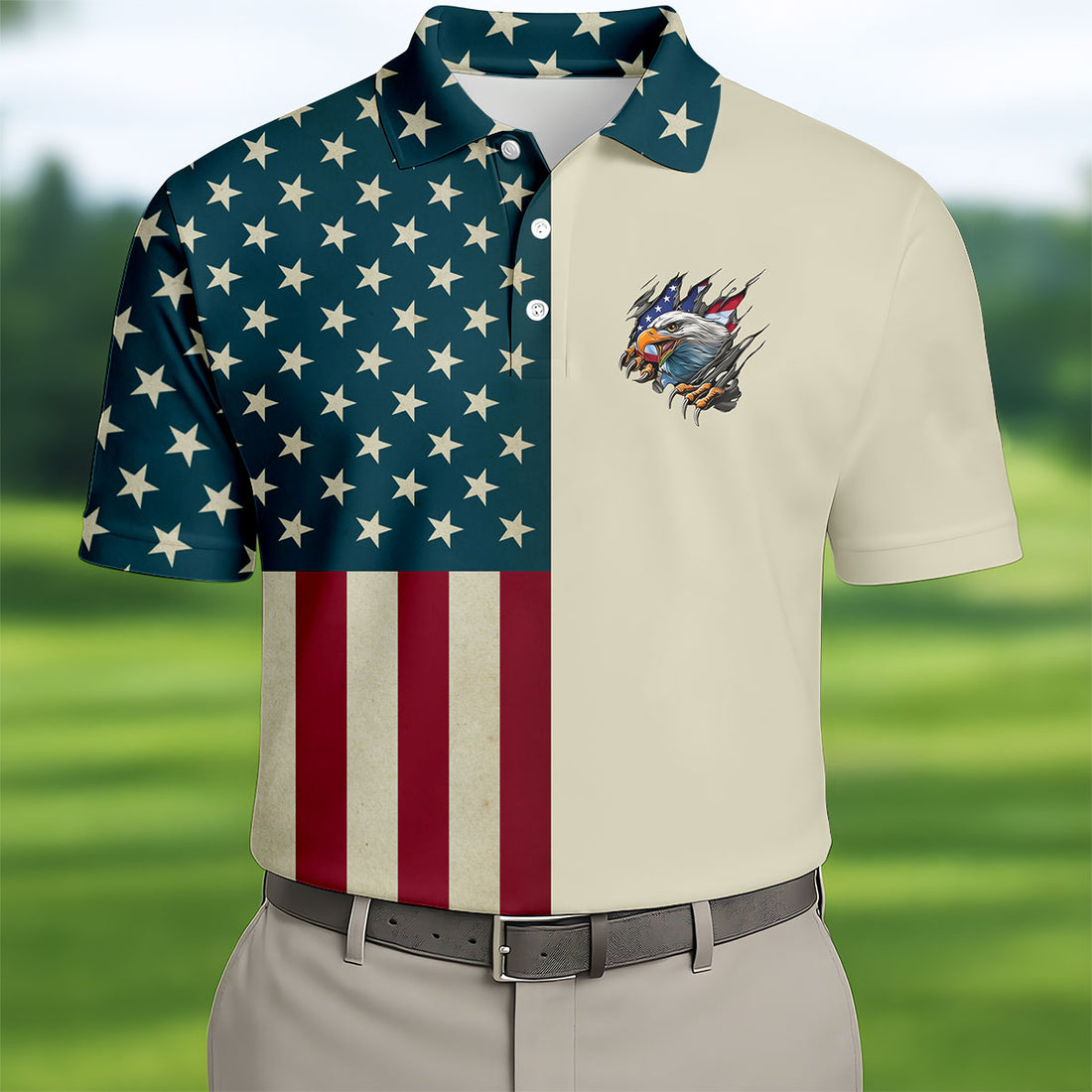Vintage American Flag Bald Eagle Men's 250 Years USA Patriotic Golf Shirt, 4th of July Golf Shirt