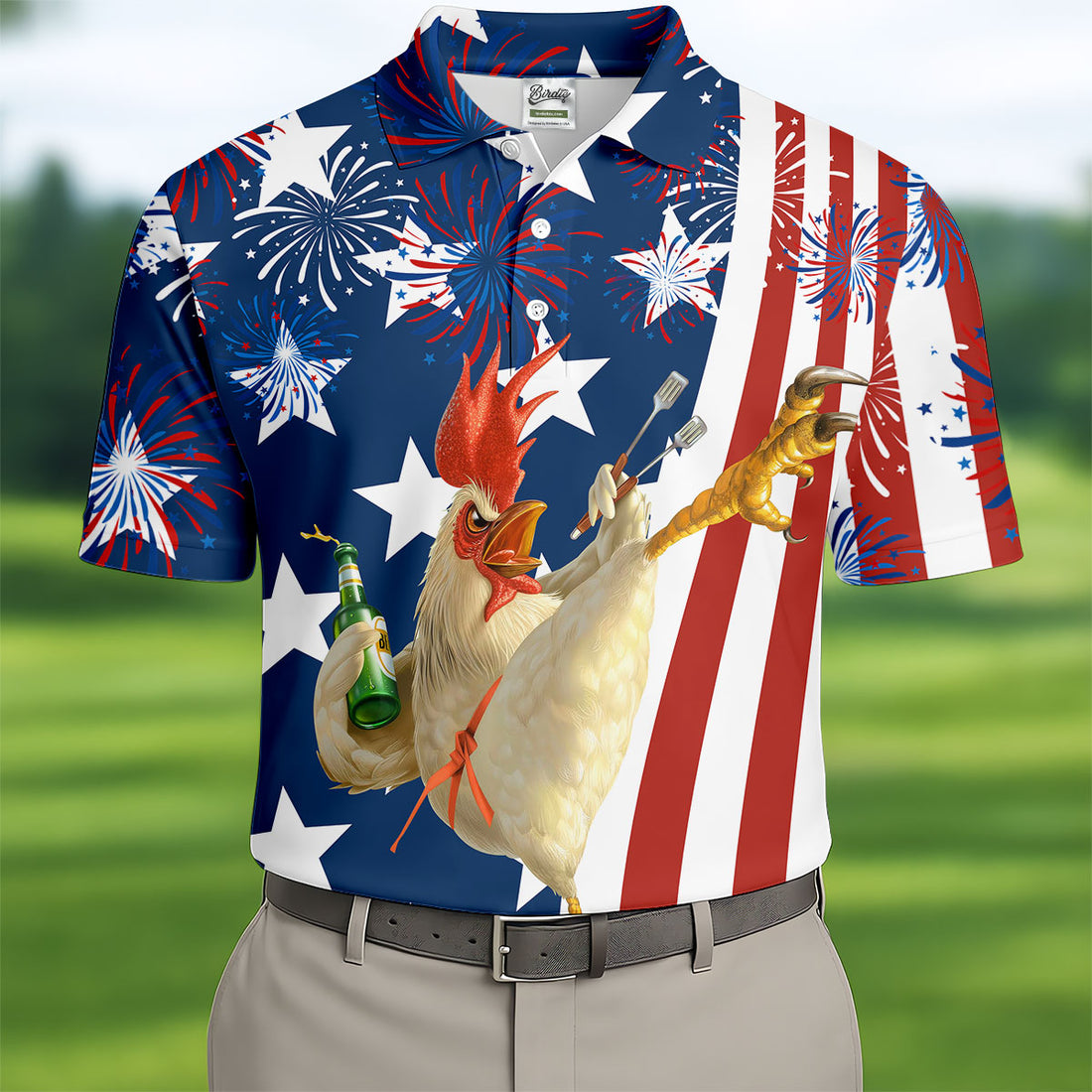 Funny Rooster Red White Blue 4th Of July Golf Shirt, 250 Years Golf Shirts For Men