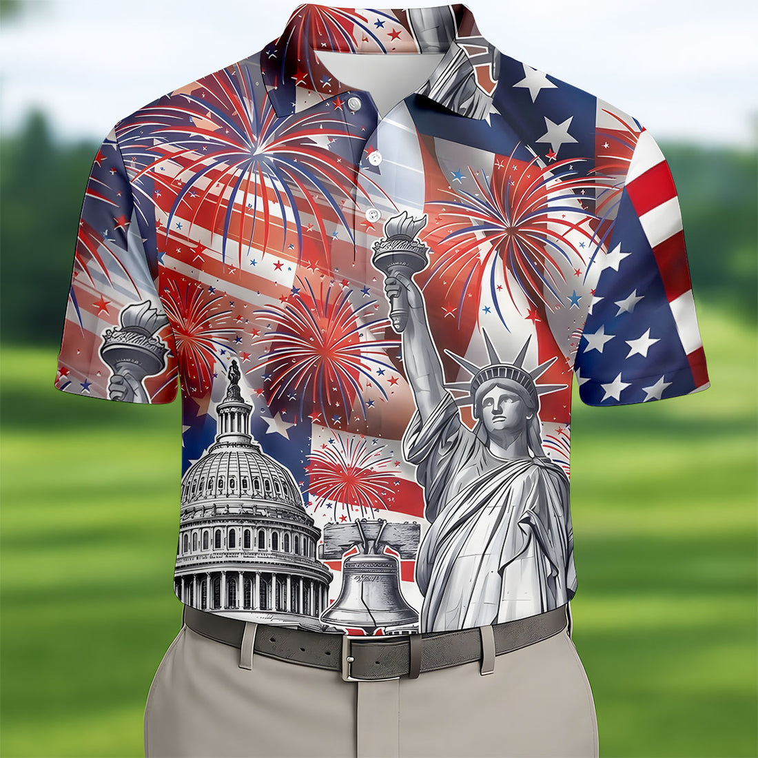 250 Years Of Freedom We The People US Flag Pattern Patriotic Golf Shirt, 4th Of July Golf Shirts For Men