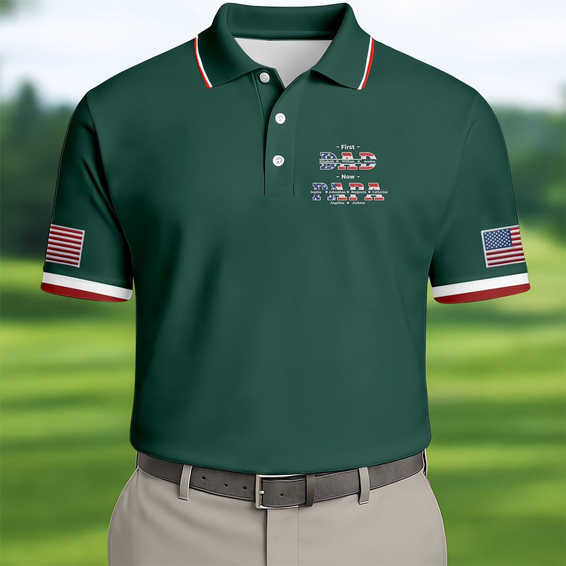 Green First Dad Now Grandpa Golf Polo Shirt, Golf Shirts For Men, Mens Golf Apparel