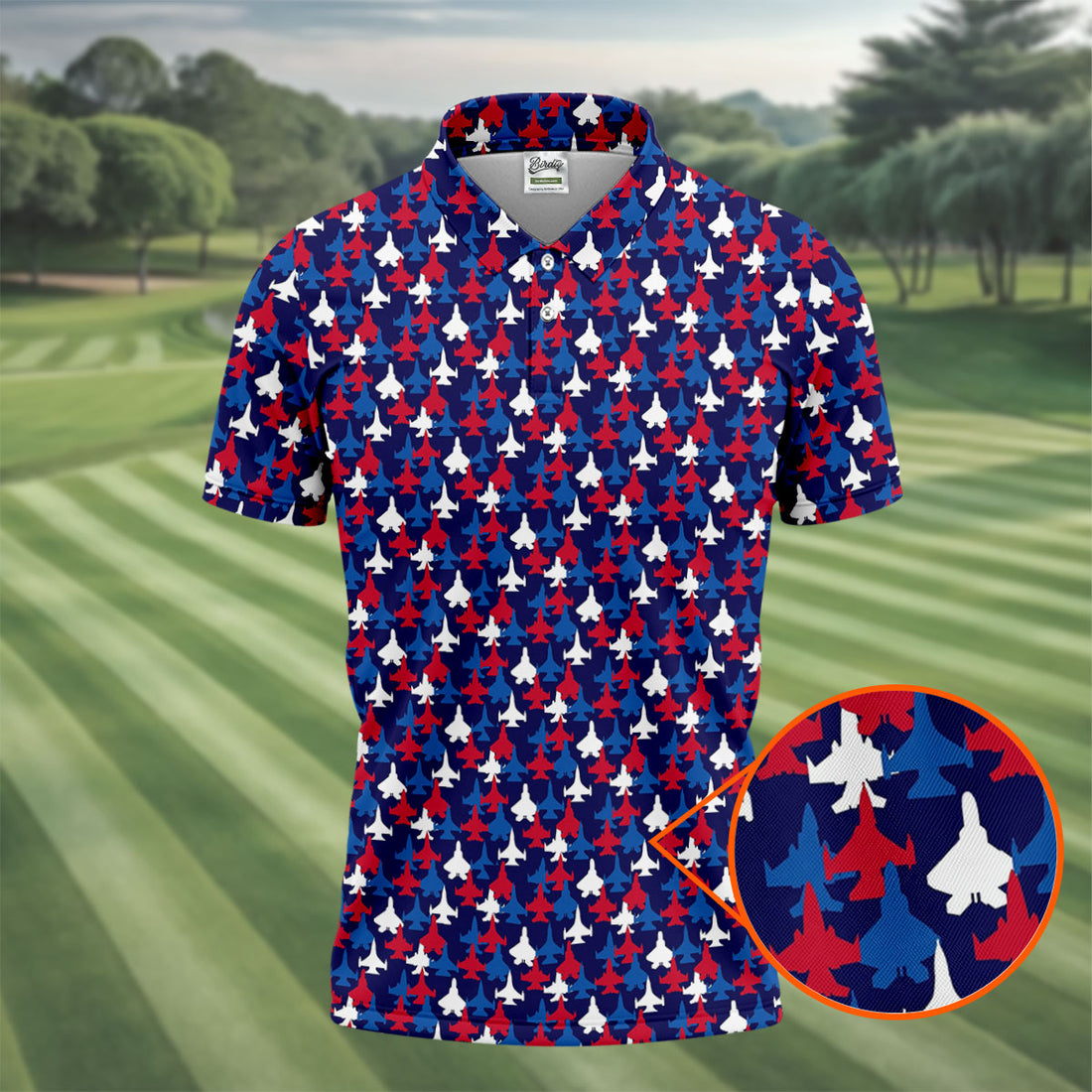 Red And Blue Fighter Jet 4th Of July Golf Shirts For Men, 250th Anniversary Polo Shirts For Men, Patriotic Golf Shirt