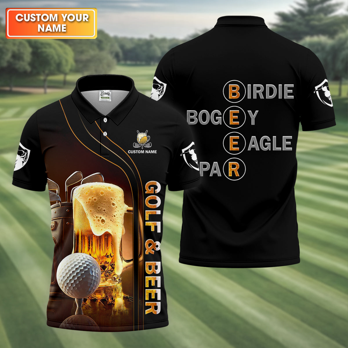 BirdieTee Golf And Beer funny graphic golf polo shirt