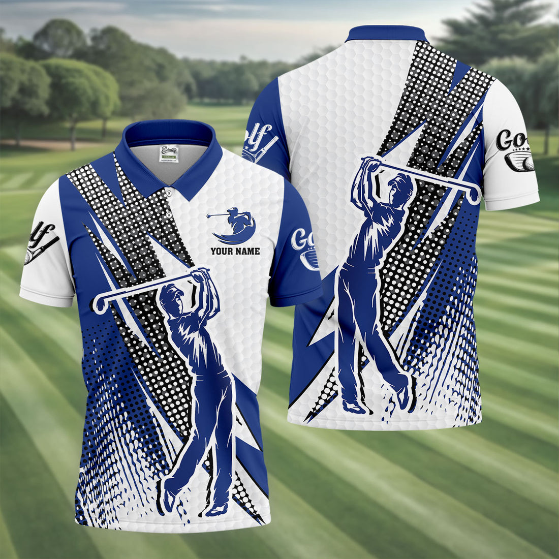 Blue White Golf Men's Golf Polo Shirt, Customized Golf Polos, Mens Golf Gift, Funny Golf Shirt