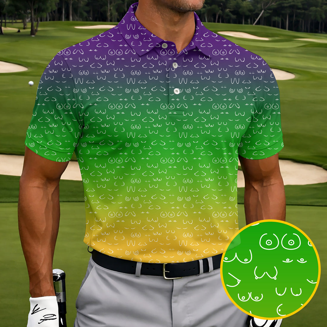 Purple Green Gold Adult Humor Mardi Gras Golf Shirt, Polo Shirts For Men, Golf Gift For Men, Golf Shirts For Men