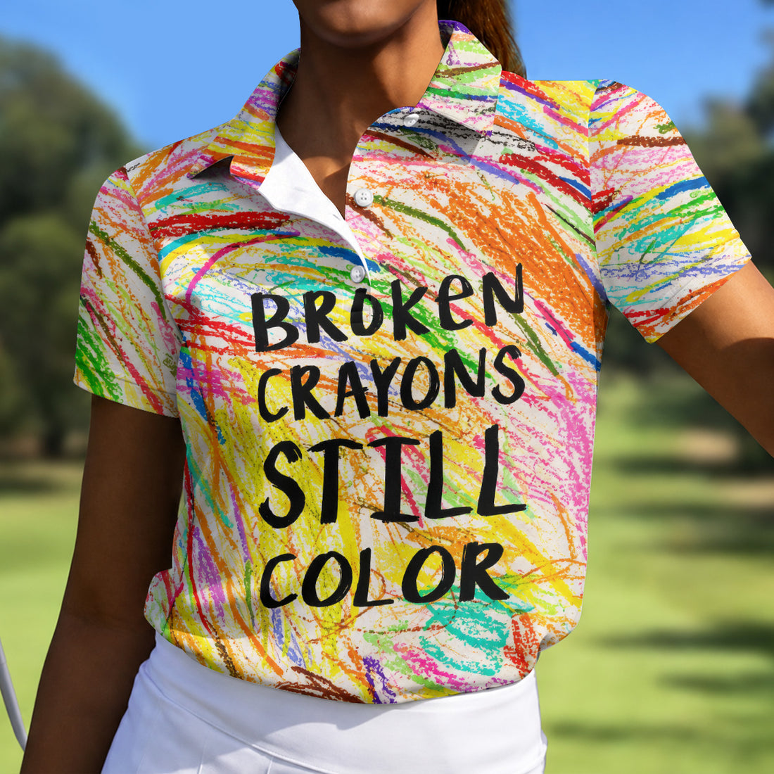 Broken Crayons Still Color Abstract Golf Polo Shirt, Womens Golf Tops, Ladies Golf Shirt, Mental Health Awareness Shirt