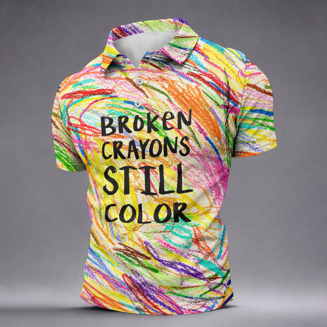 Broken Crayons Still Color Golf Polo Shirt, Men's Golf Shirt, Mental Health Awareness Shirt
