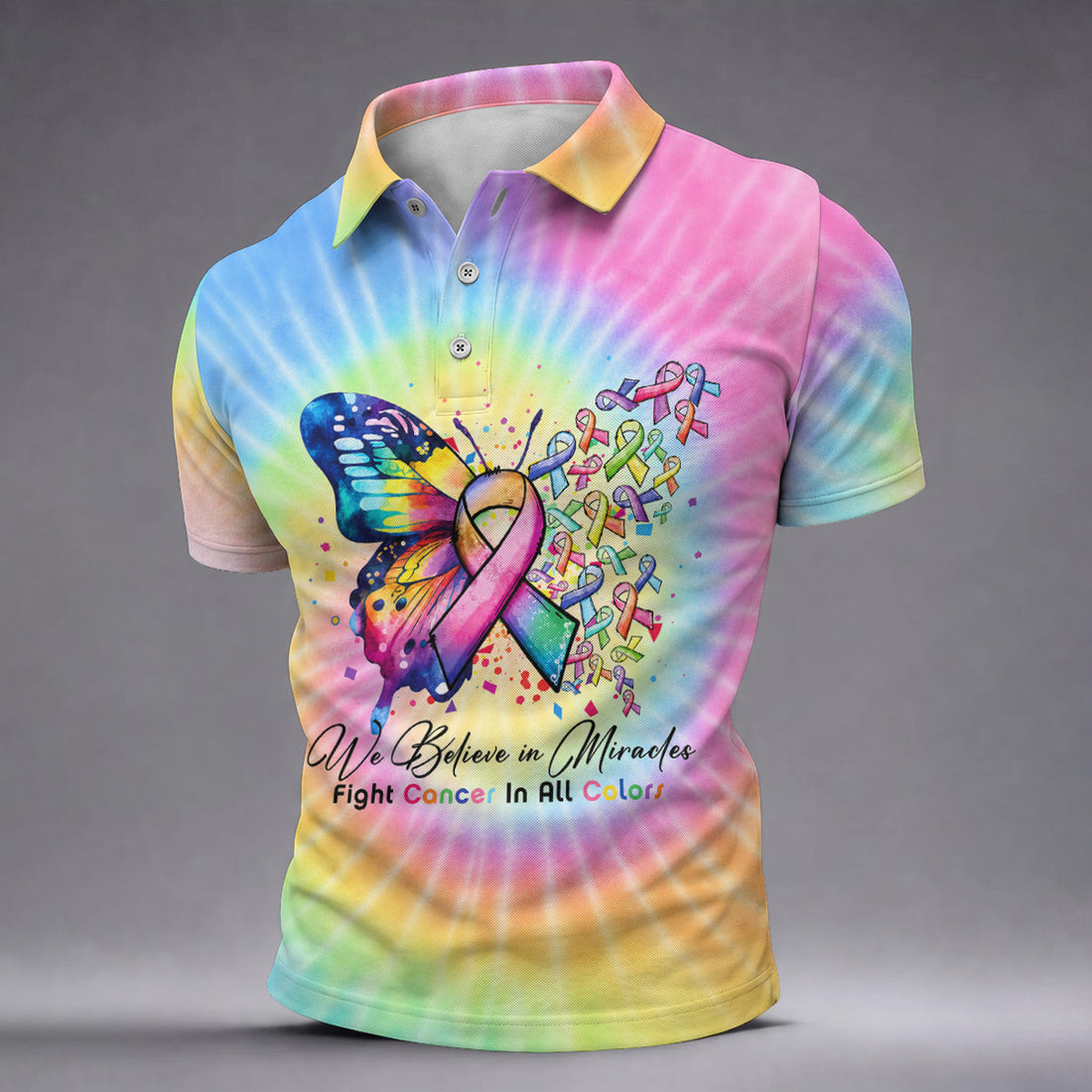 We Believe In Miracles Cancer Ribbon Polo Shirt, Golf Shirts For Men, Mens Golf Apparel