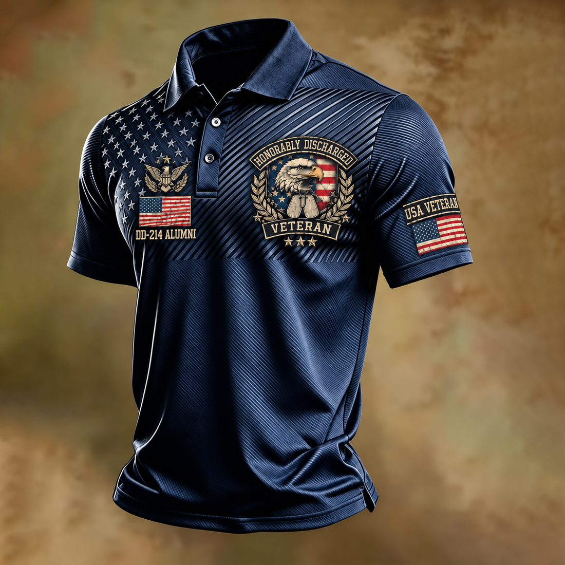 Honorably Discharged Veterans Day USA Eagle Emblem Polo Shirt, Golf Shirts For Men, Mens Golf Polo