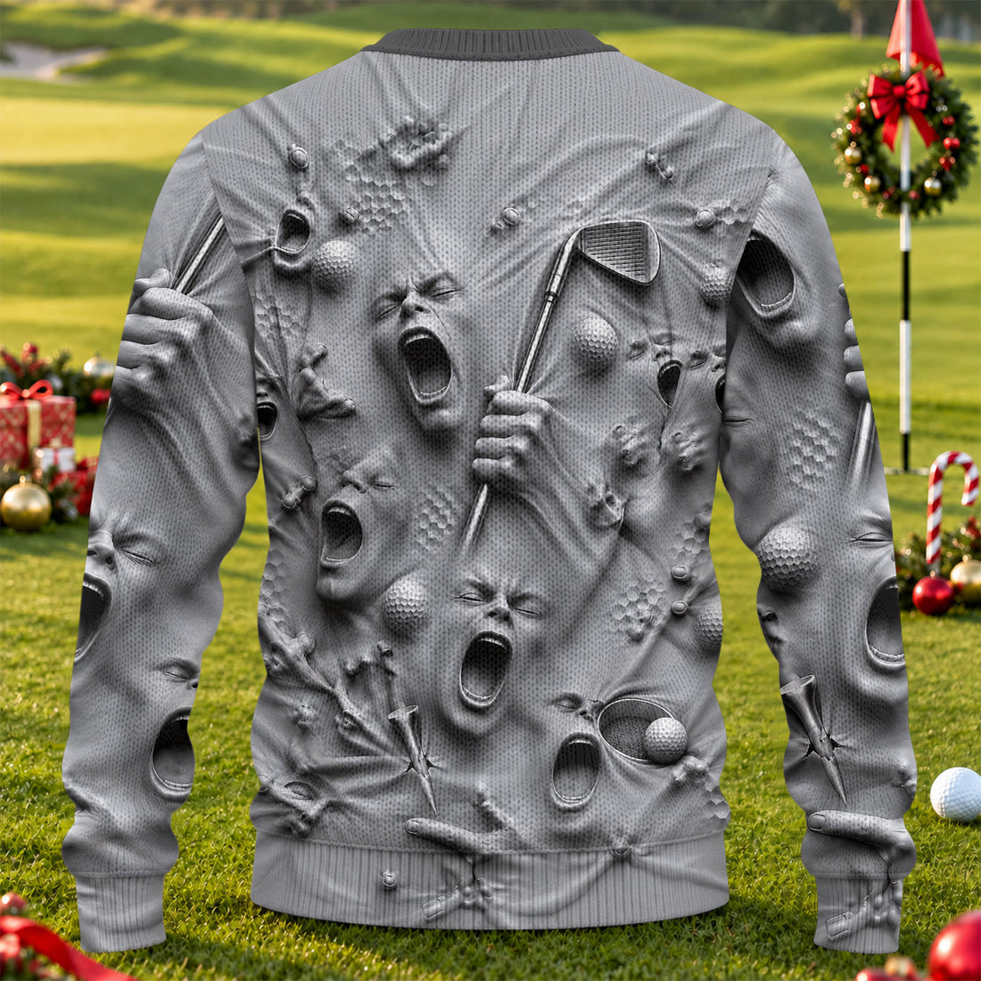 Screaming Face All-Over Graphic Design, Ugly Christmas Sweaters, Christmas Golf Gift