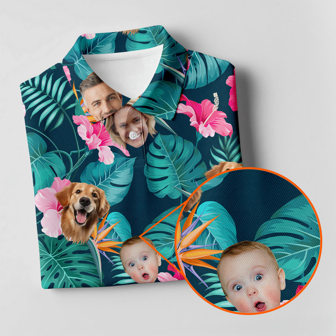 Palm Leaf Pattern, Hibiscus Shirt, Green Hawaiian Shirt, Custom Face Shirt, Women Polo, Ladies Golf Shirts