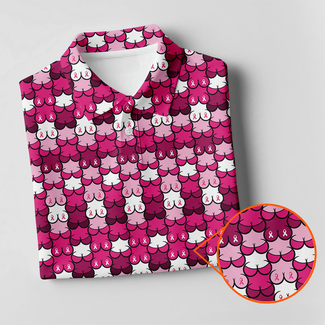 Funny Boobs Pink Ribbon Womens Golf Shirt, Breast Cancer Awareness Shirt, Ladies Golf Shirt