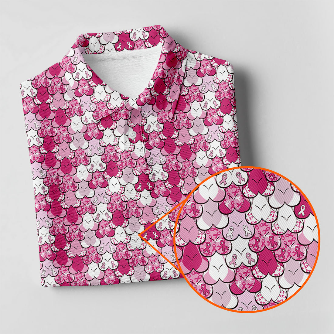 Funny Boobs Pink Ribbon Men's Polo Shirt, Breast Cancer Awareness Shirt, Pink Golf Shirt, Men Golf Gift