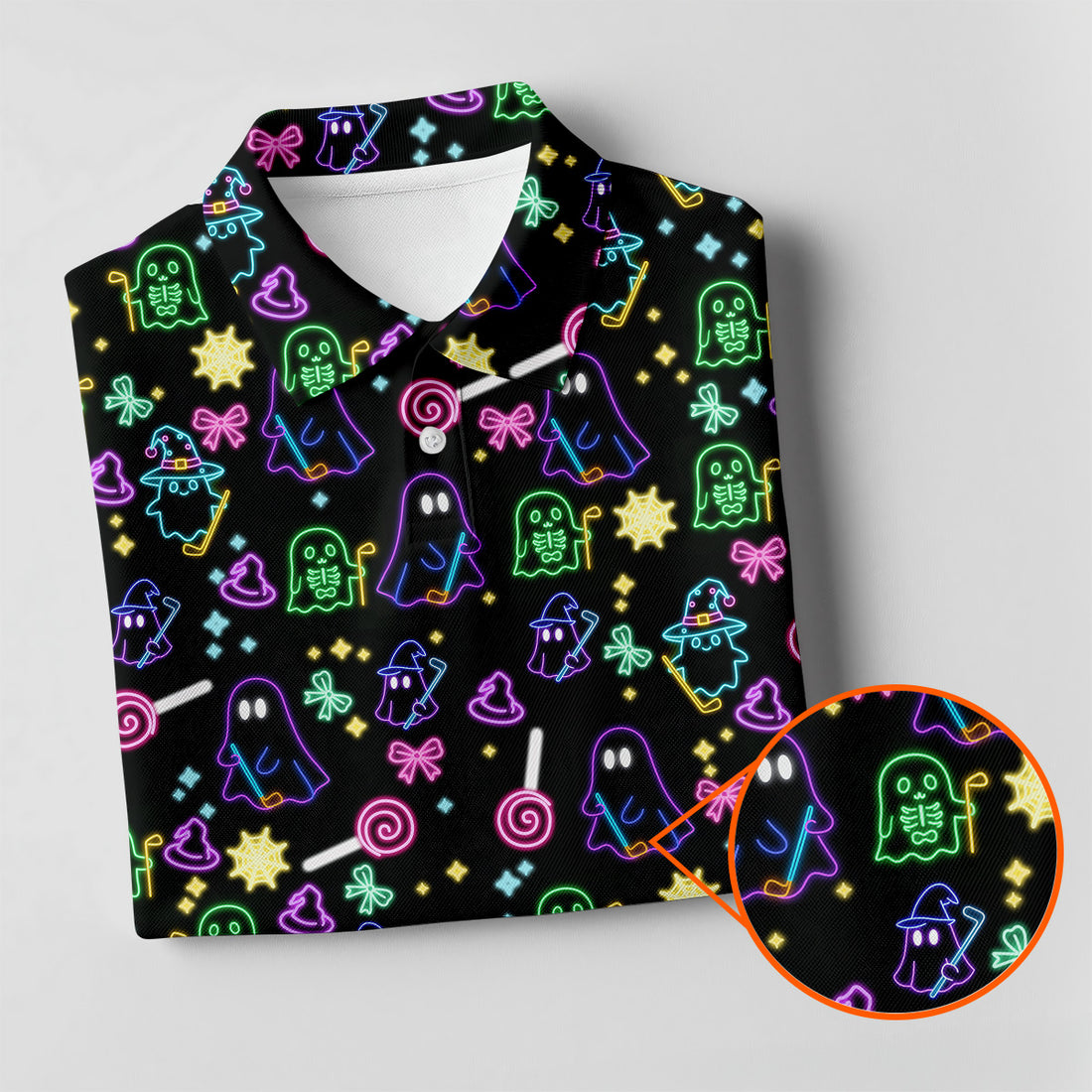 Funny Ghost Golfing Women's Polo Shirt, Neon Golf Shirt, Fun Womens Golf Shirts, Funny Halloween Shirt