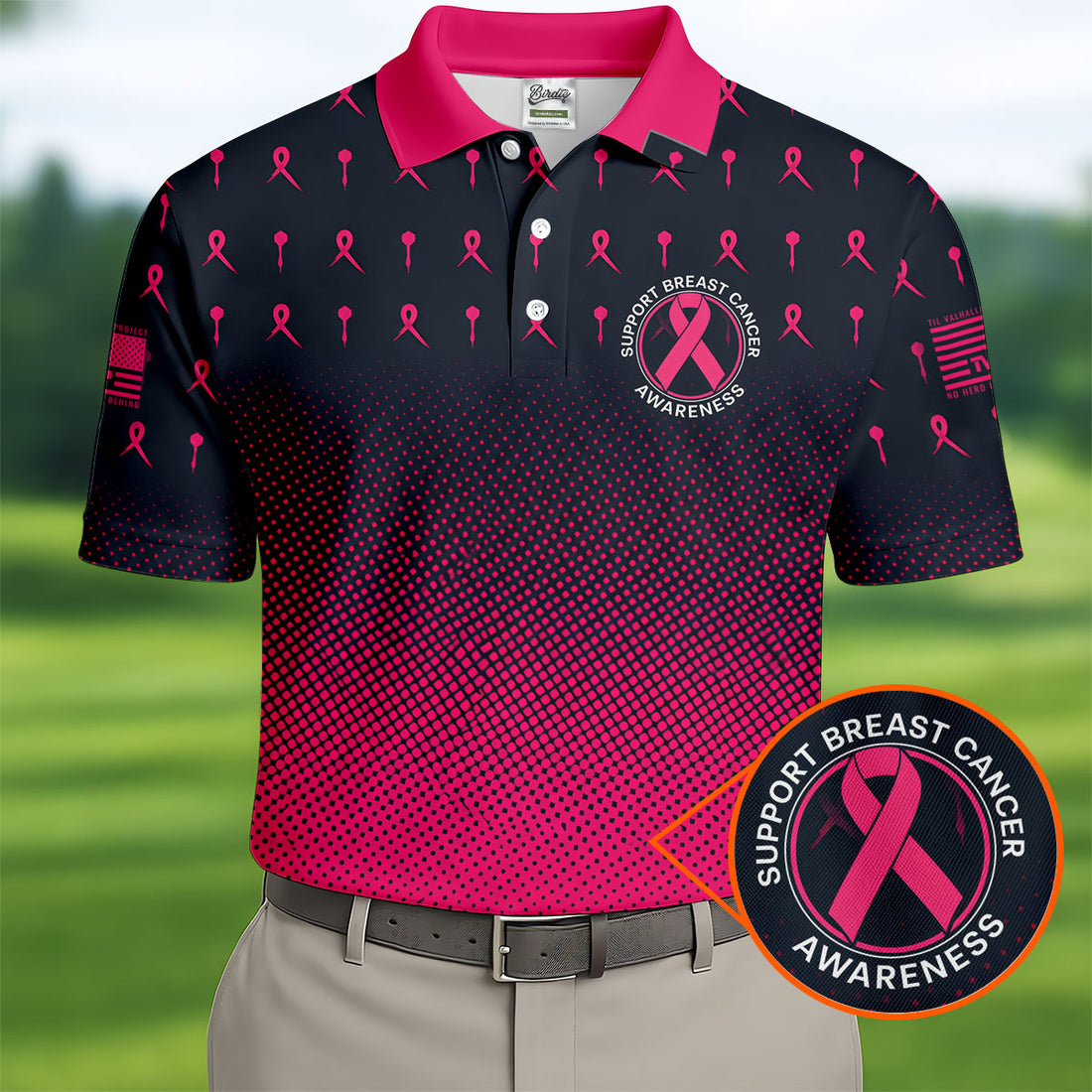 No One Should Fight Alone Breast Cancer Awareness Polo Shirt, Golf Shirts For Men