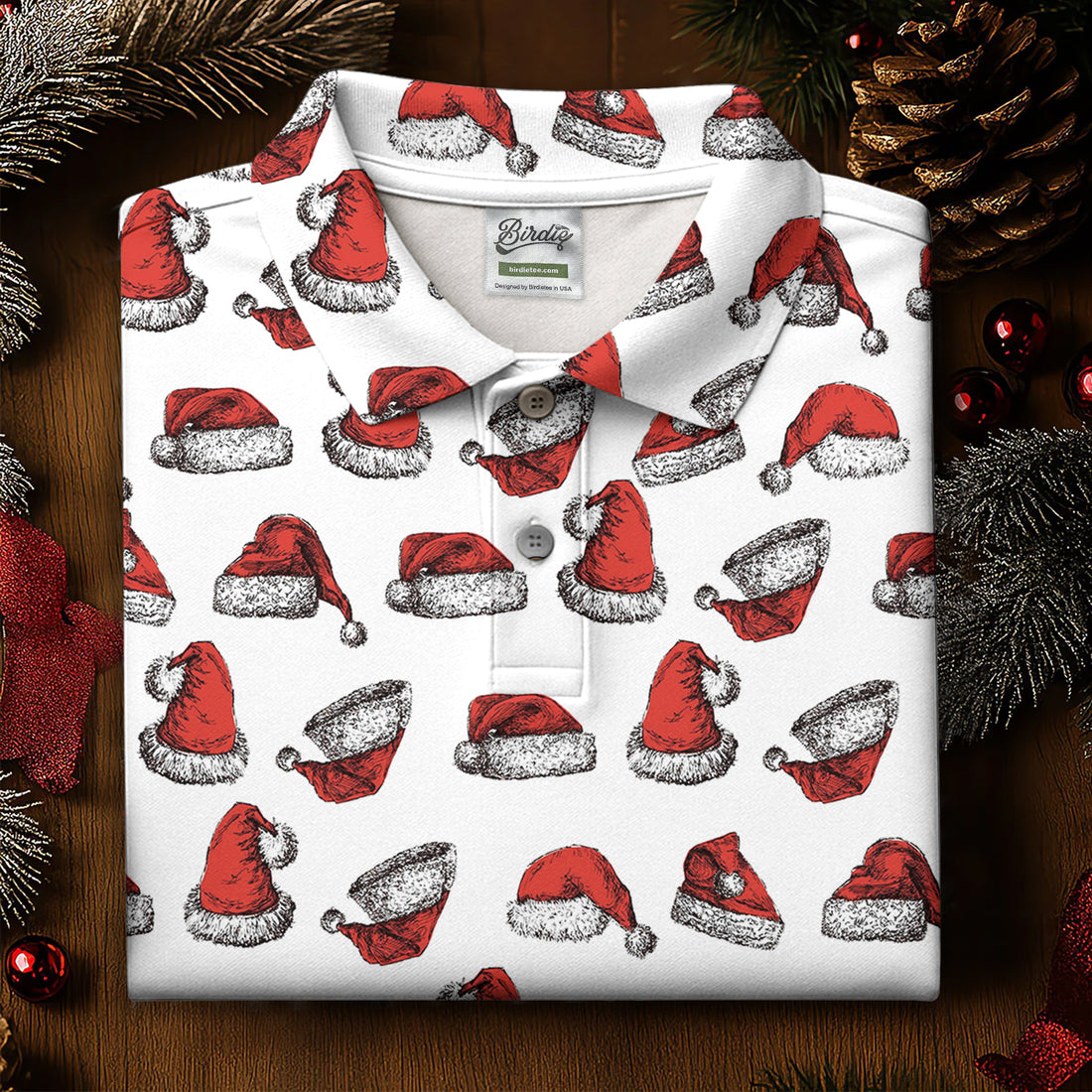 Santa Hat Pattern Christmas White Golf Tops For Men, Christmas Golf Shirt, Men's Golf Apparel