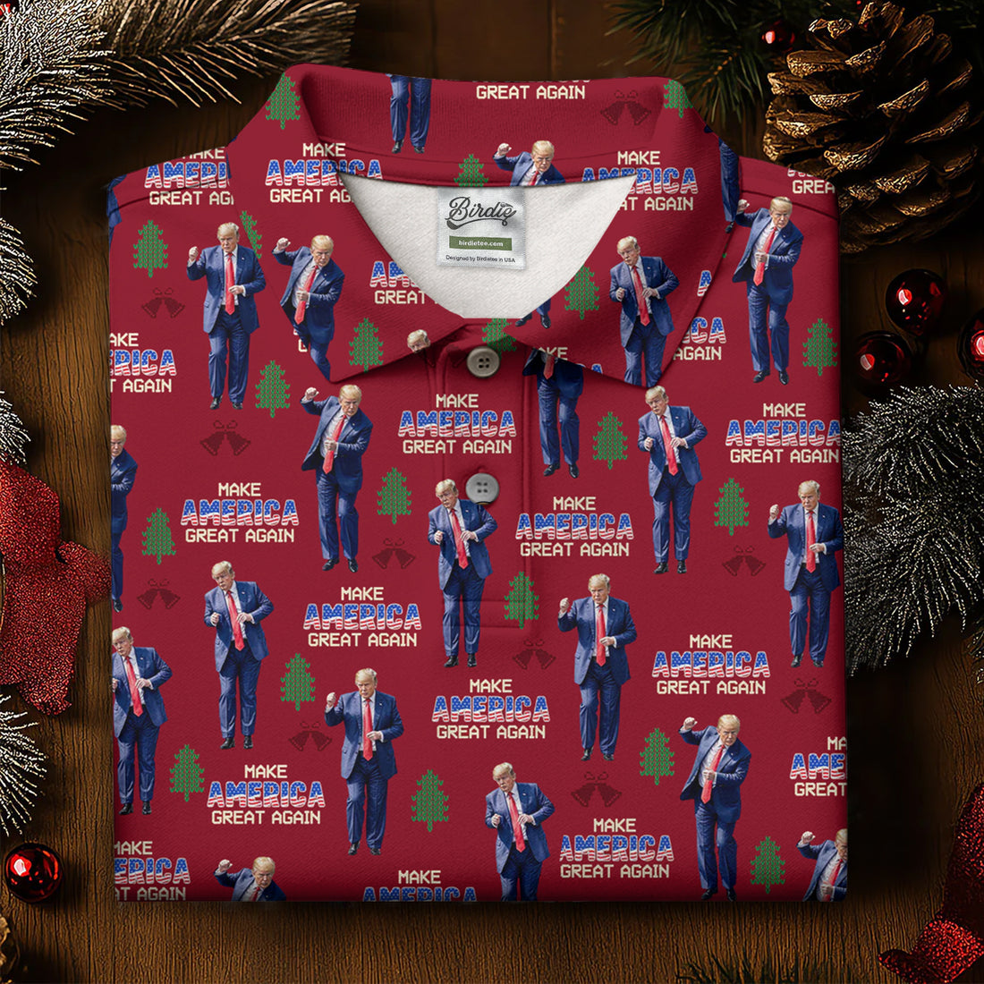 Make America Great Again Christmas Golf Trump Dancing Men's Golf Polo Shirts, Men Golf Polos, Golf Apparel