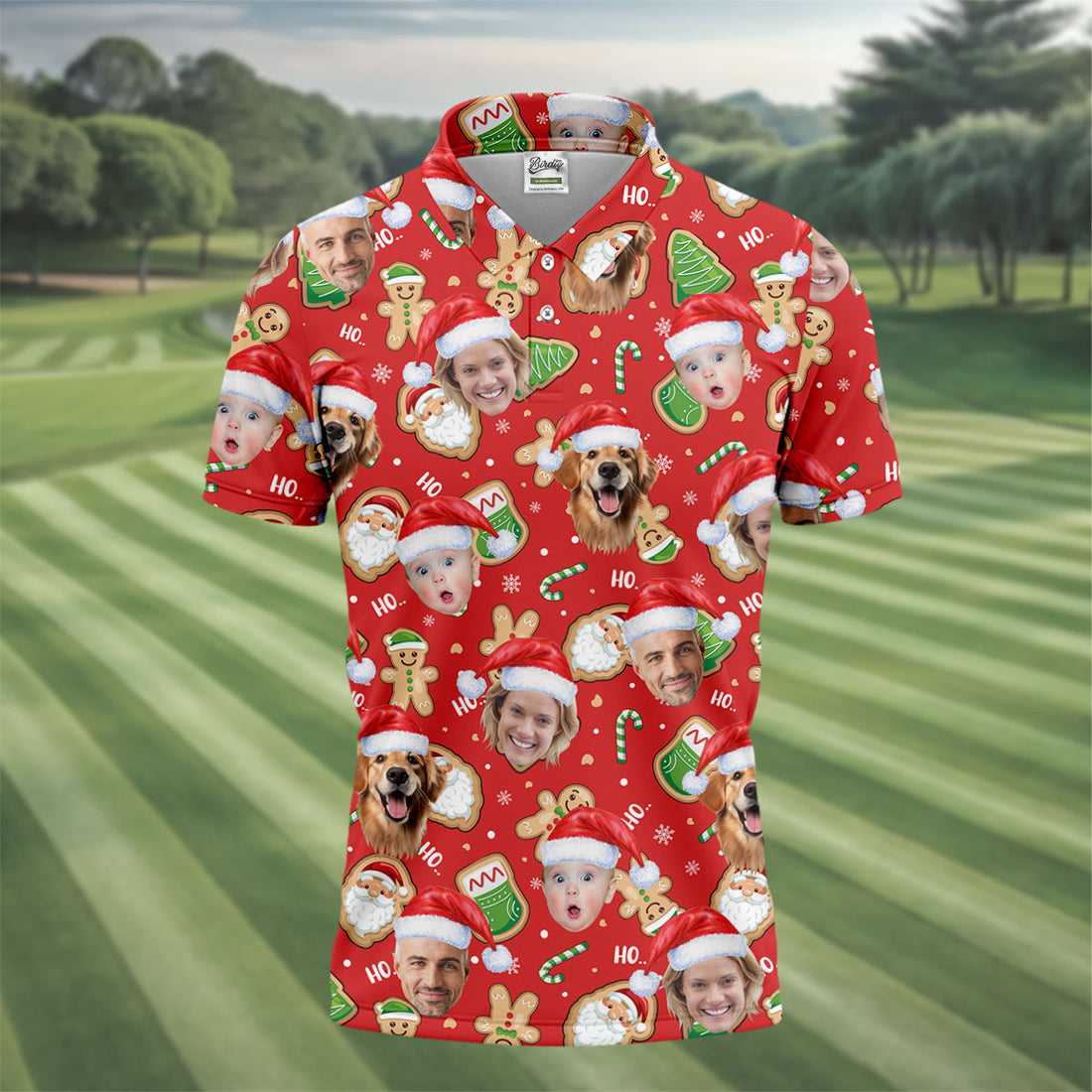 Custom Face Ho... Gingerbread Pattern Red Golf Shirt, Christmas Golf Shirt, Polo Shirts For Men, Golf Gift For Men