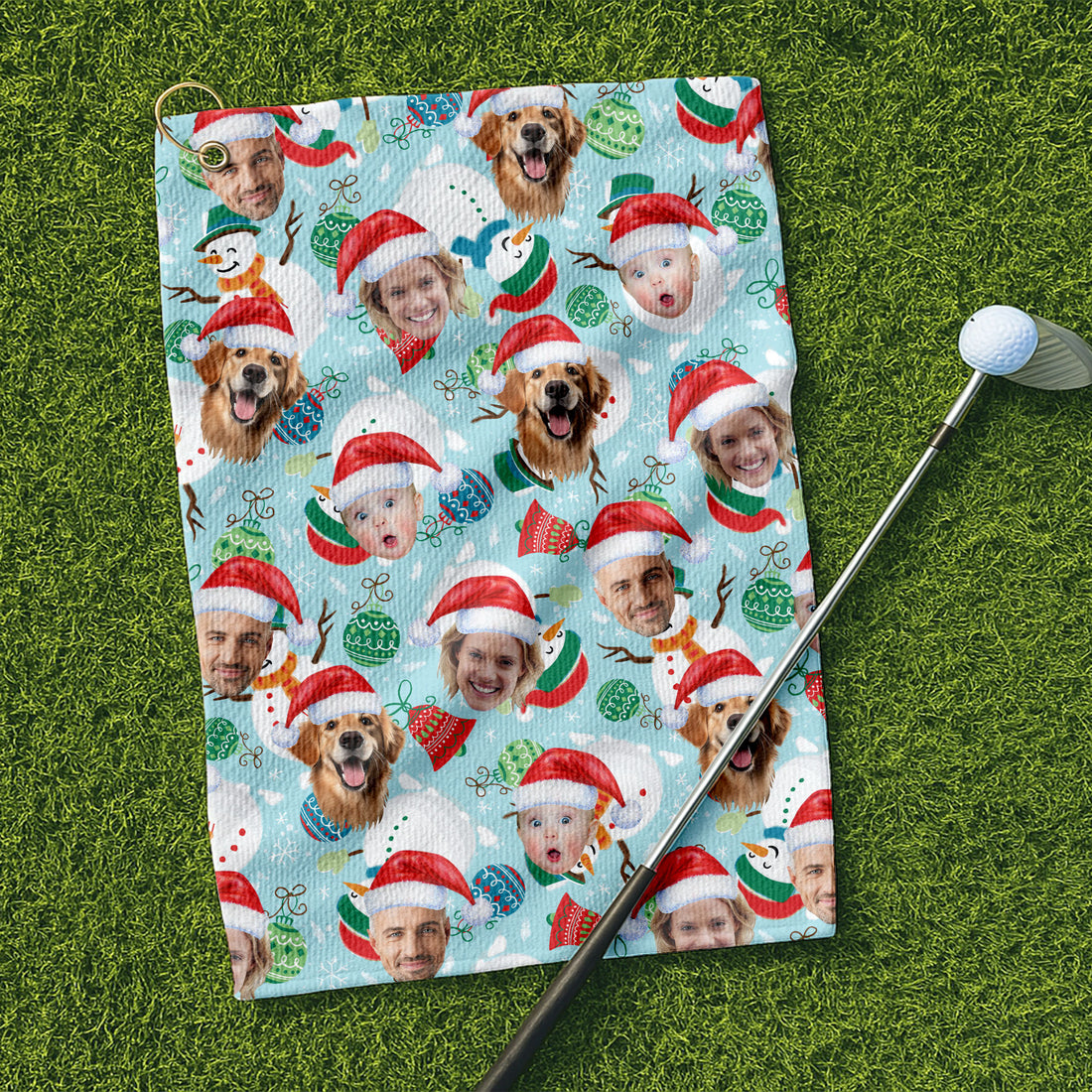 Custom Face Joyful Christmas Icy Blue Golf Towels, Christmas Golf Gift, Custom Golf Accessories