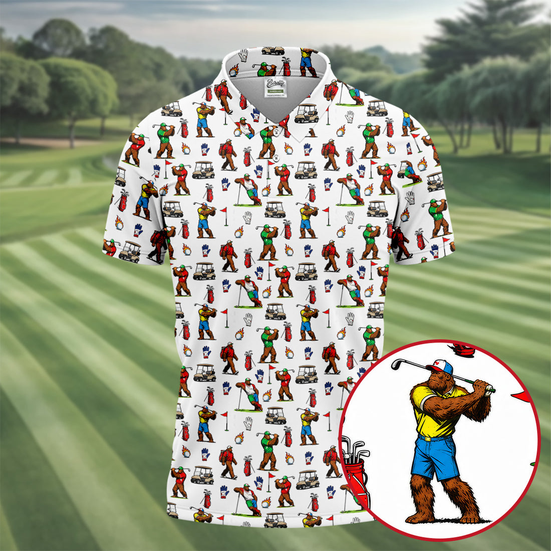 Bigfoot Golfer Pattern Men's Golf Shirt, Golf Polo Shirts For Men, Mens Golf Apparel
