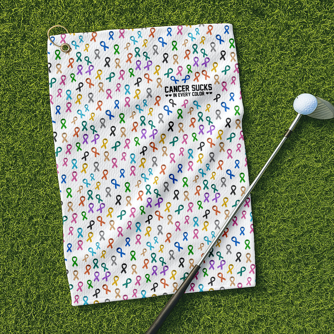 Cancer Awareness Ribbons White Golf Towel, Christmas Golf Gift, Golf Accessories
