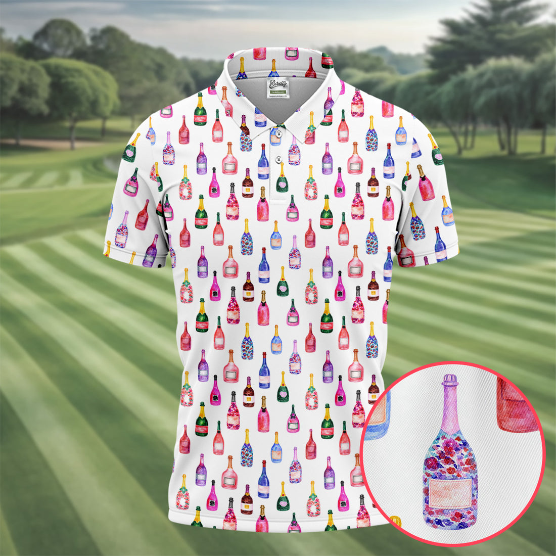 Champagne Bottles Seamless Pattern Watercolor Style Retro Golf Shirt, Polo Shirts For Men, Golf Shirts For Men
