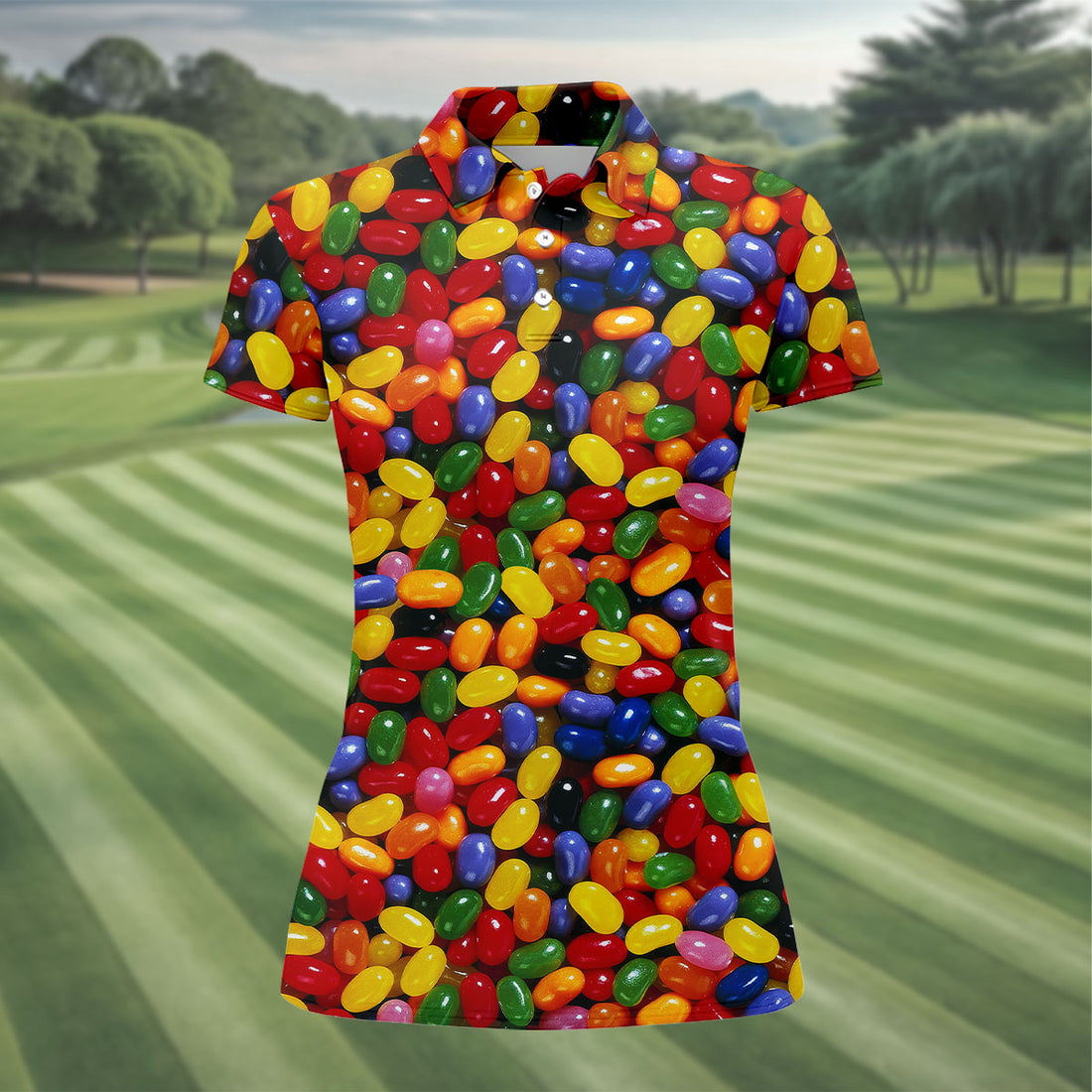 Hundreds of Colorful Jelly Beans Hawaiian Golf Polo, Golf Tops For Women, Golfing Apparel
