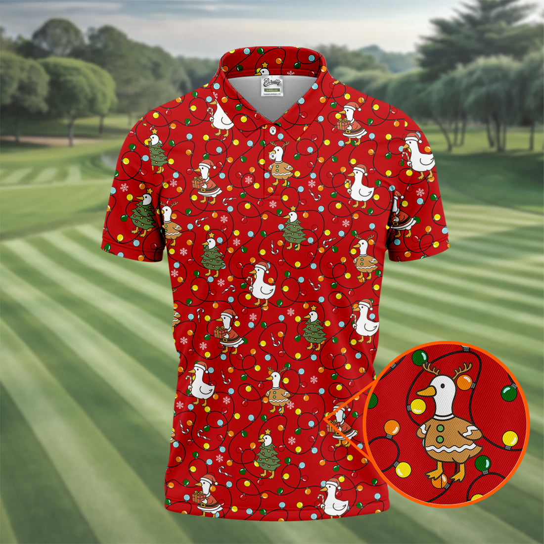 Funny Duck Merry Xmas Red Golf Shirts, Gifts For Golf Lovers, Polo Shirts For Men, Golfing Apparel