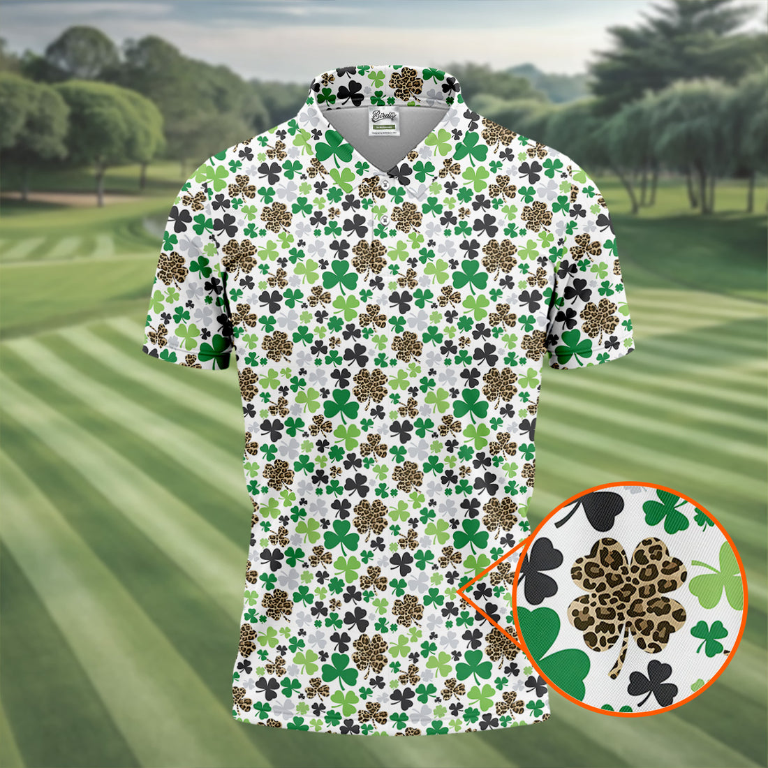 Leopard Pattern St Patrick's Day Shamrock Golf Shirt, Fun Golf Shirts For Men, Polo Shirts For Men