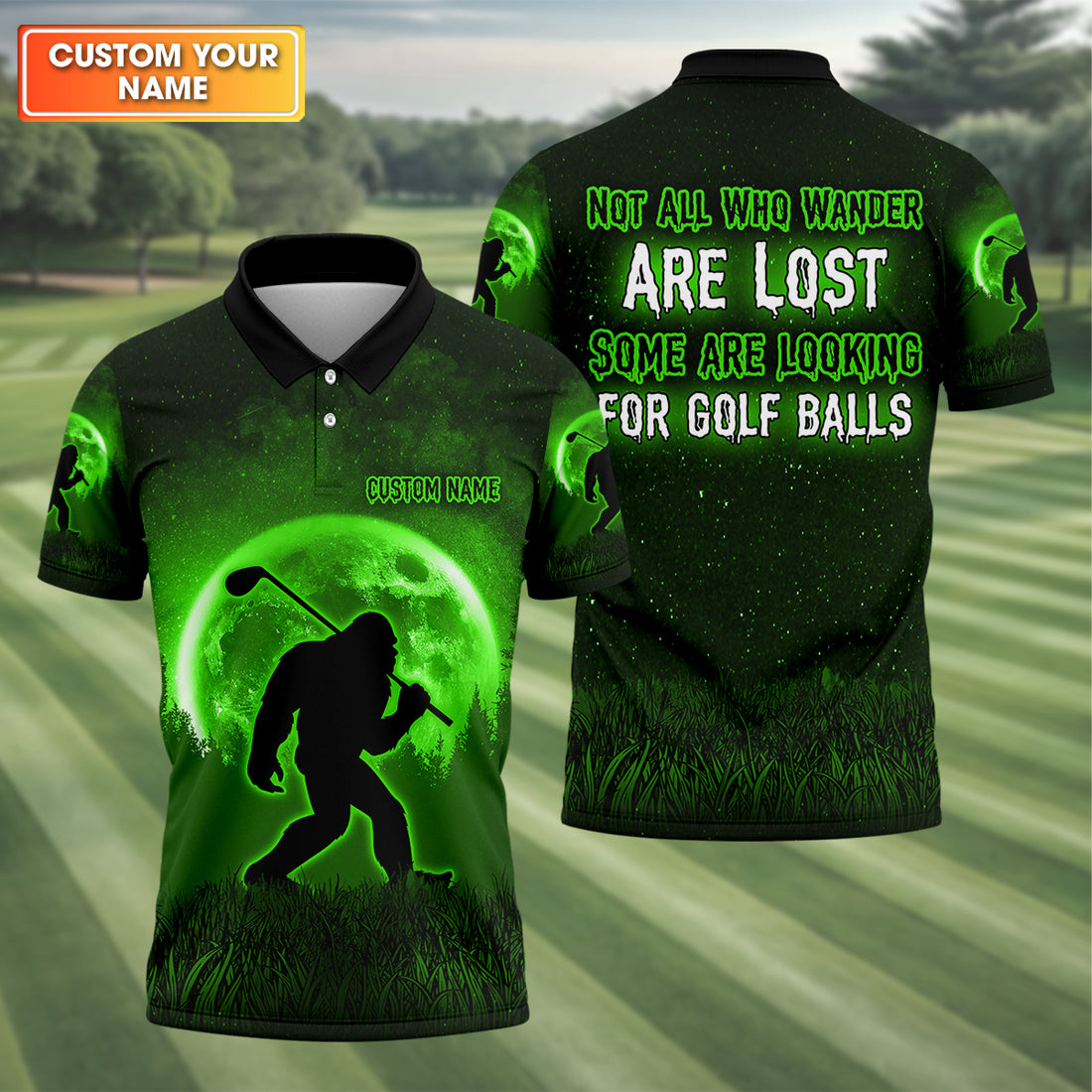Not All Who Wander Are Lost Bigfoot Golf Polo Shirt, Mens Golf Gift, Funny Golf Shirt