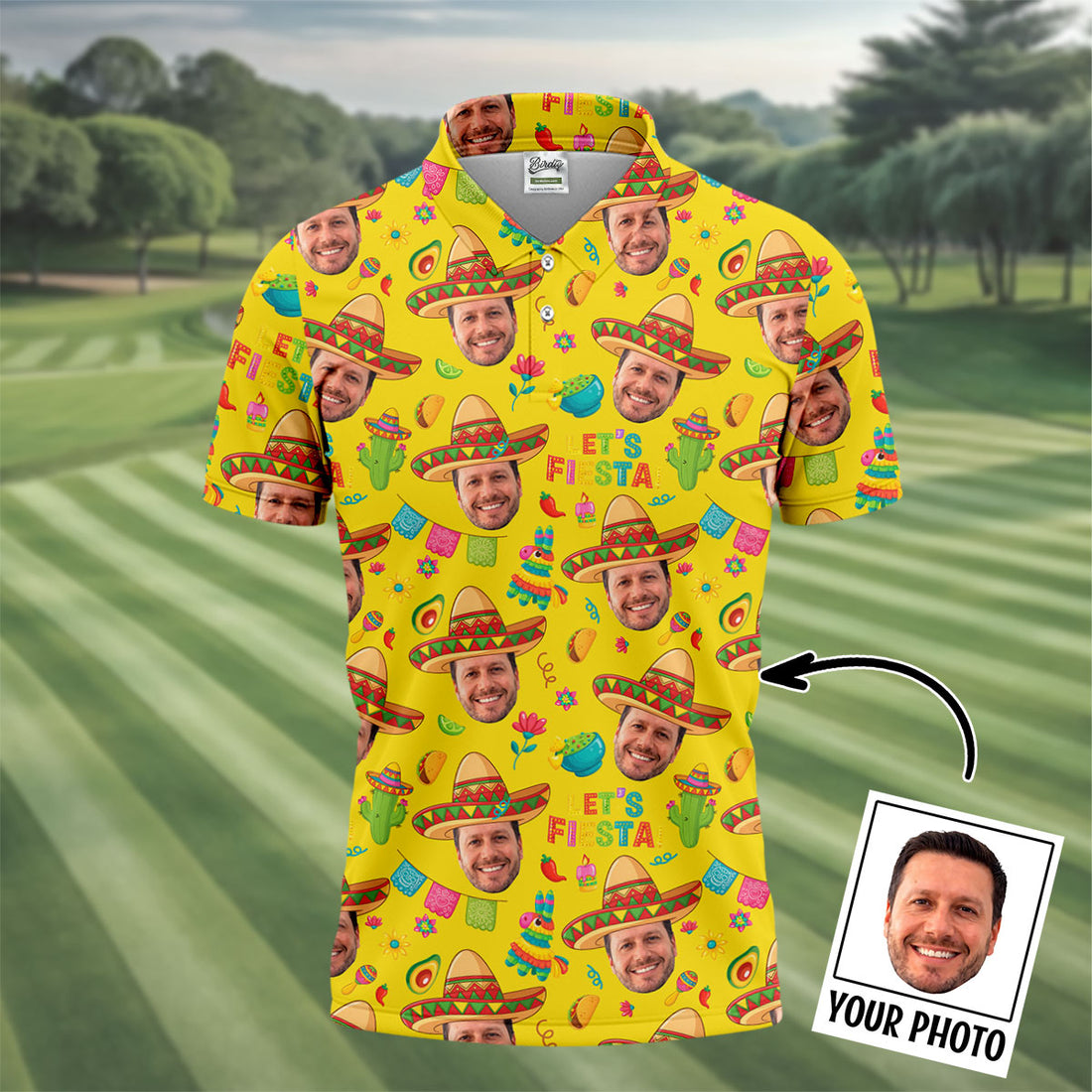 Let's Fiesta Cinco De Mayo Celebration Fiesta Themed Custom Face Yellow Golf Shirts For Men