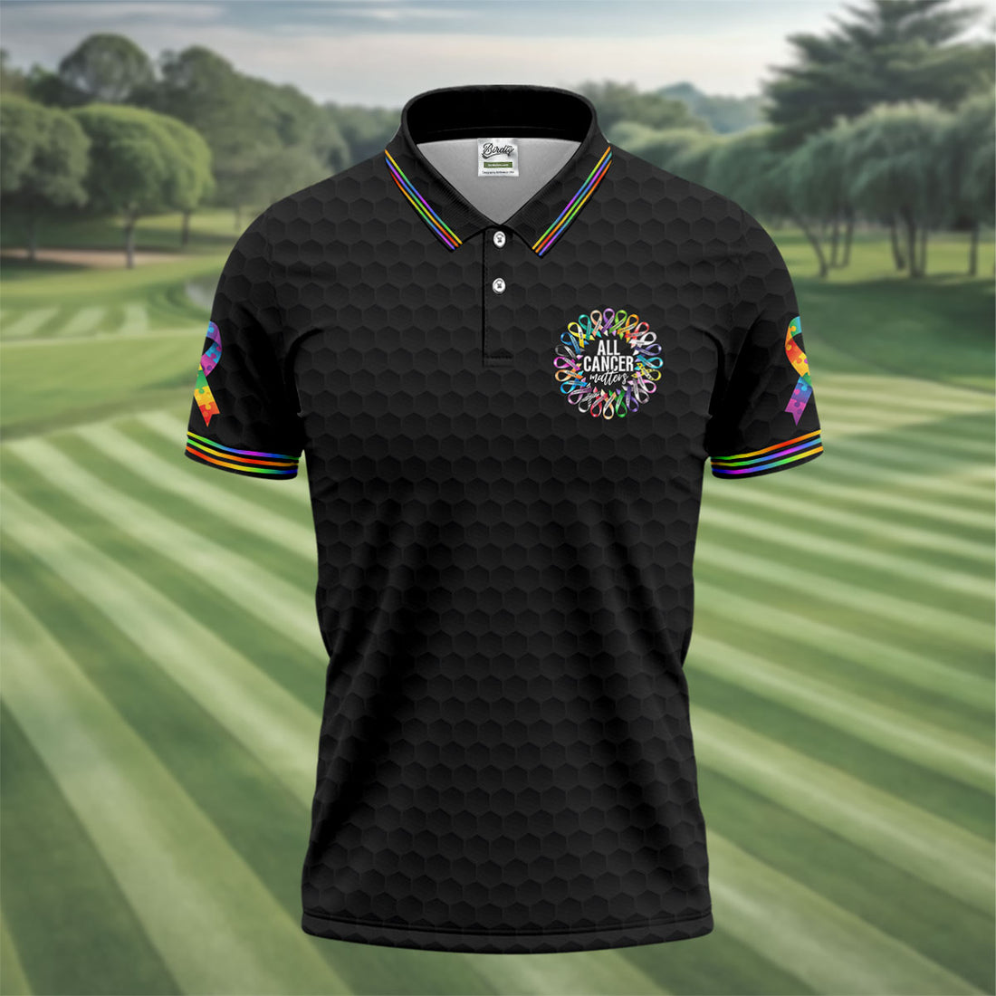All Cancer Matters Multicolor Ribbon Golf Polo Shirt, Mens Golf Shirts, Polo Shirts For Men