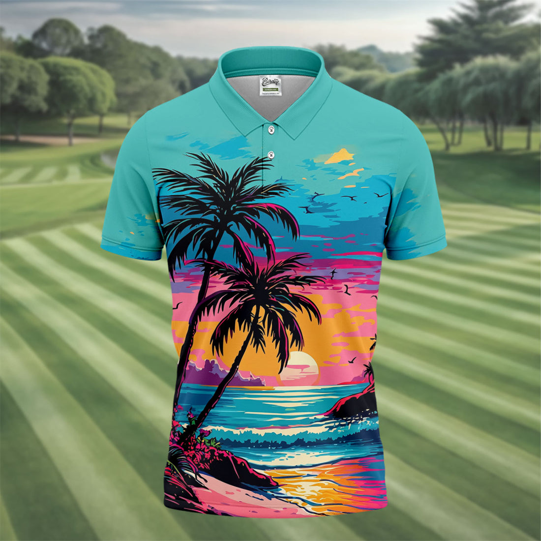 Tropical Sunset Palm Tree Hawaiian Golf Shirt, Men’s Golf Shirt, Golf Shirts For Men