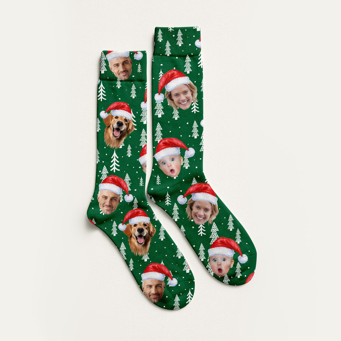 Custom Face Snow Pine Tree Green Golf Socks, Christmas Golf Socks, Golf Gift Idea